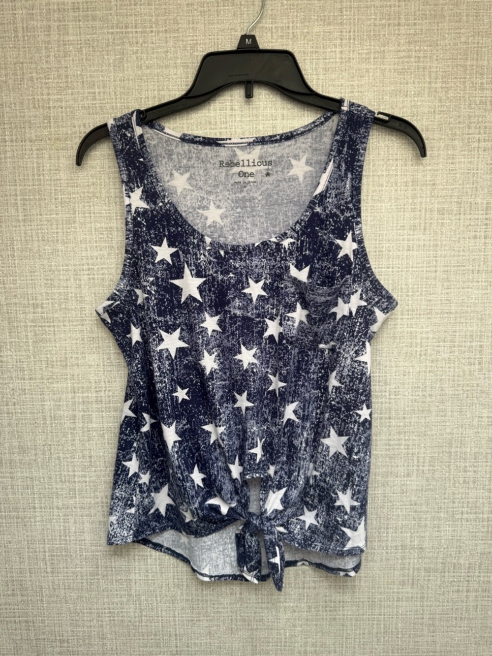 Rebellious One Navy White Star Tie-Front Tank